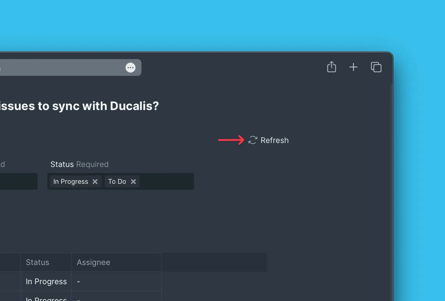 Кнопка обновления параметров