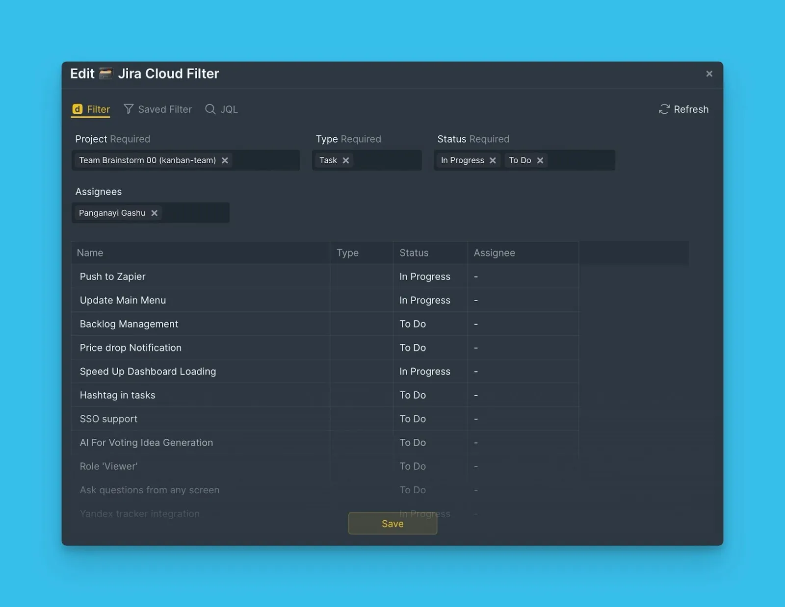 Кнопка сохранения изменений фильтра