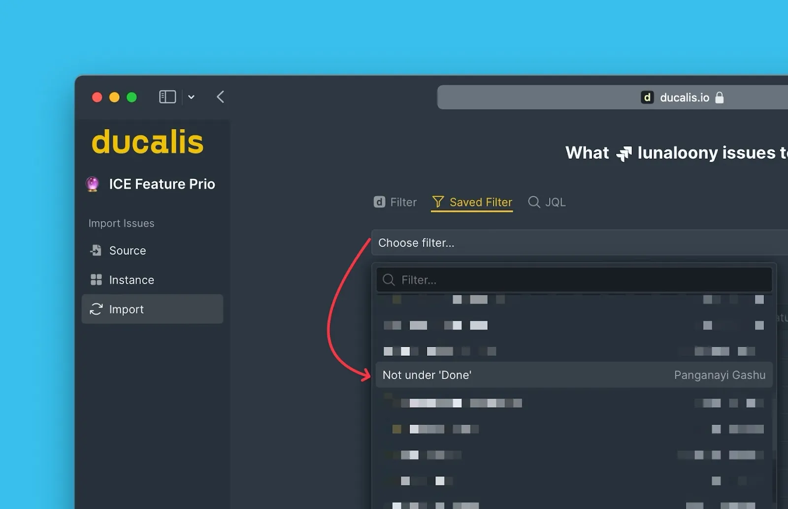 Выбор фильтра из выпадающего списка