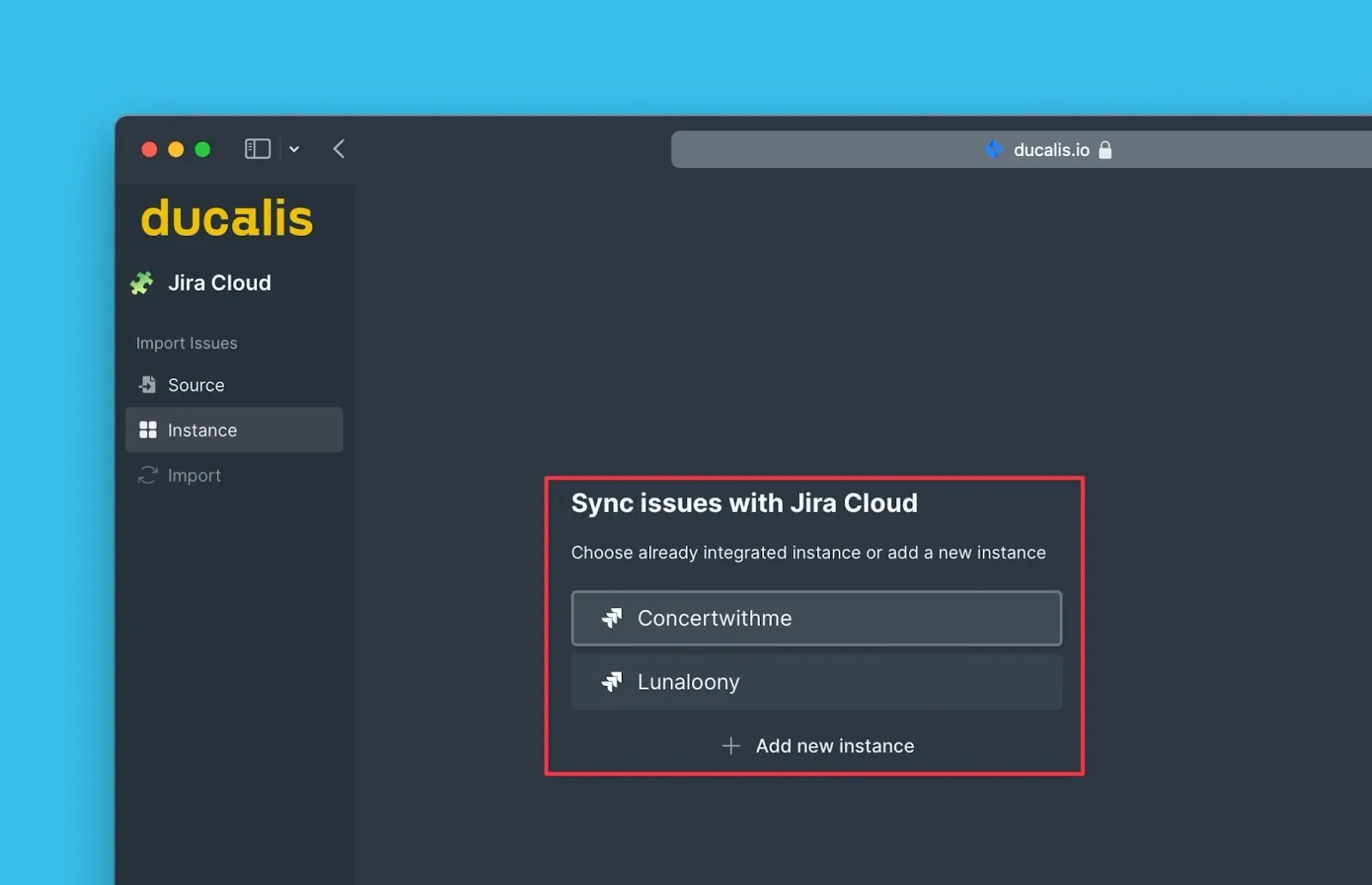 Выбор инстанса Jira Cloud