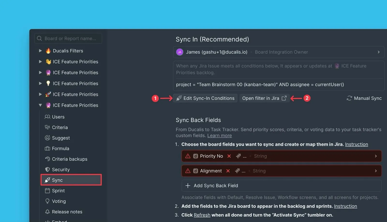Изменение условий синка со ссылкой на открытие фильтра в Jira