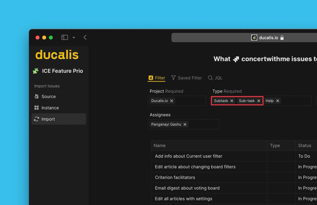 Выбор фильтра подзадач