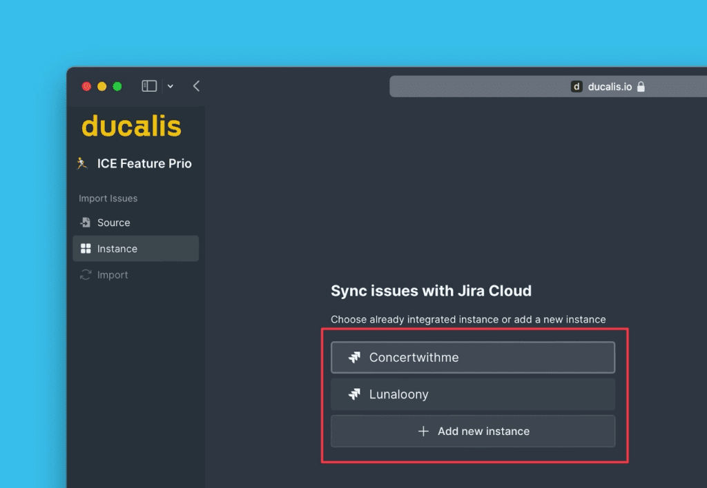 Выбор инстанса Jira Cloud