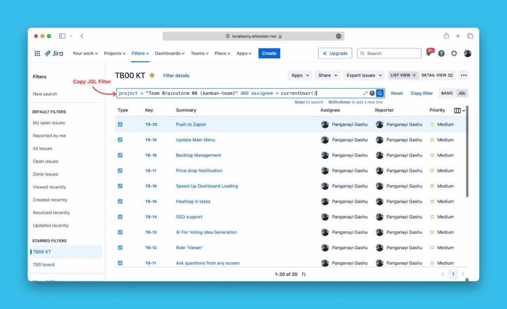 JQL-запрос в Jira Cloud