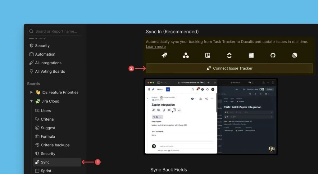Кнопка Connect Issue Tracker