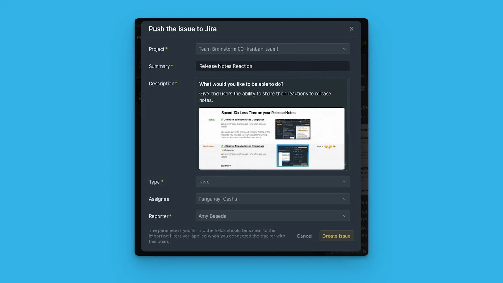 Диалог создания задачи для идеи