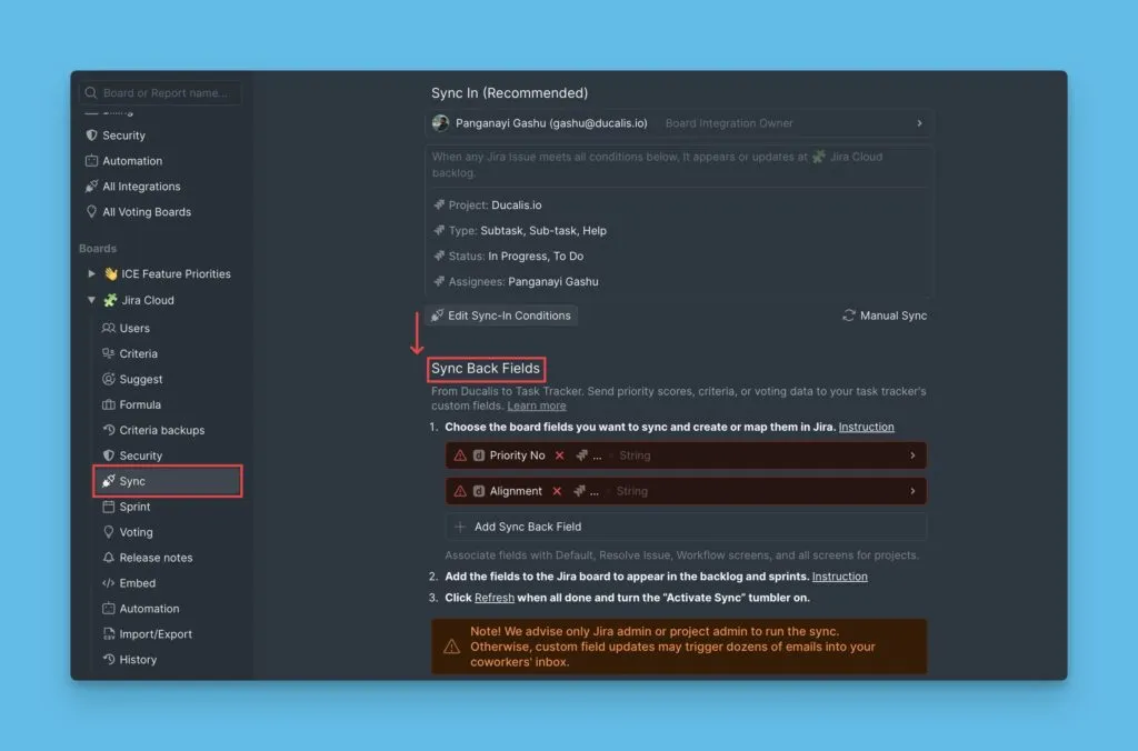 Раздел полей обратного синка