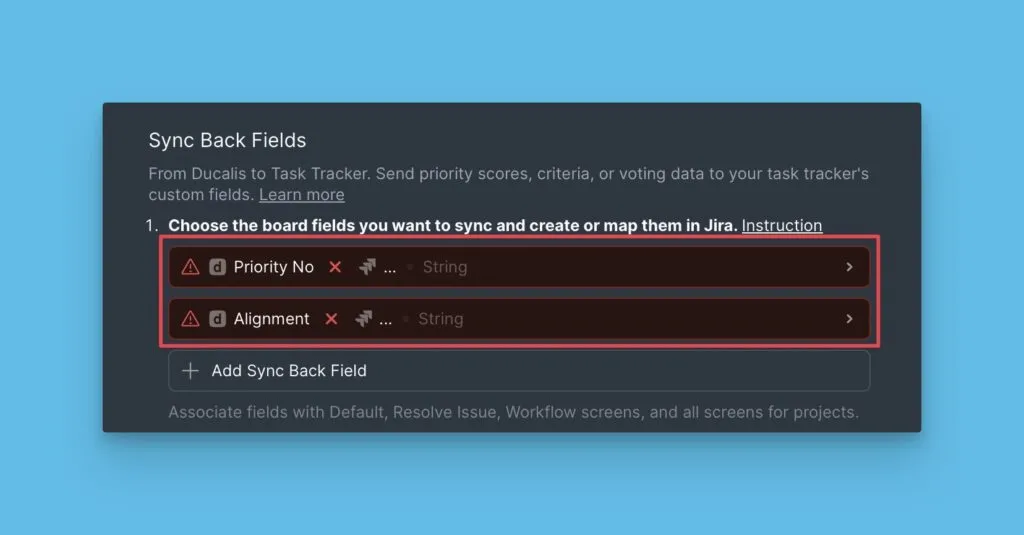 Поля обратного синка по умолчанию