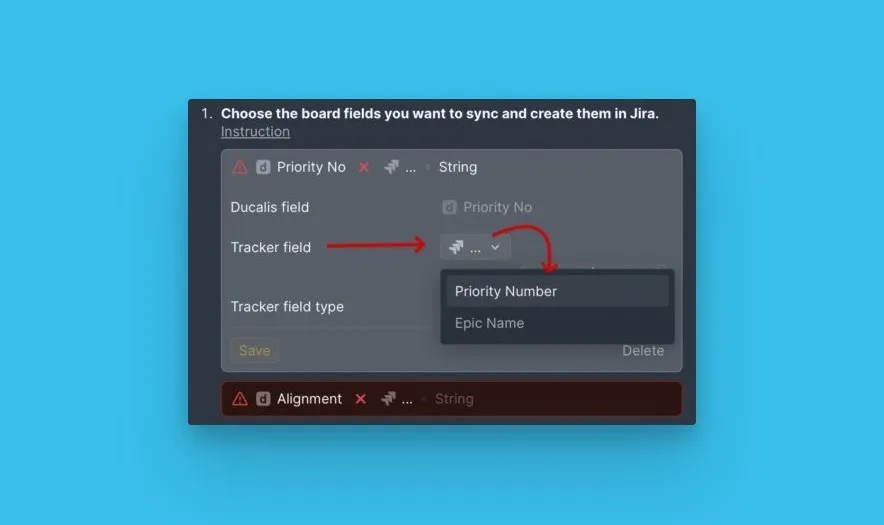 Сопоставление с полем таск-трекера