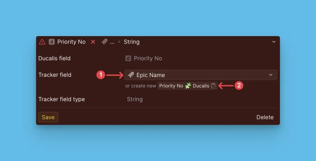 Диаграмма, показывающая сопоставление полей и создание кастомных полей