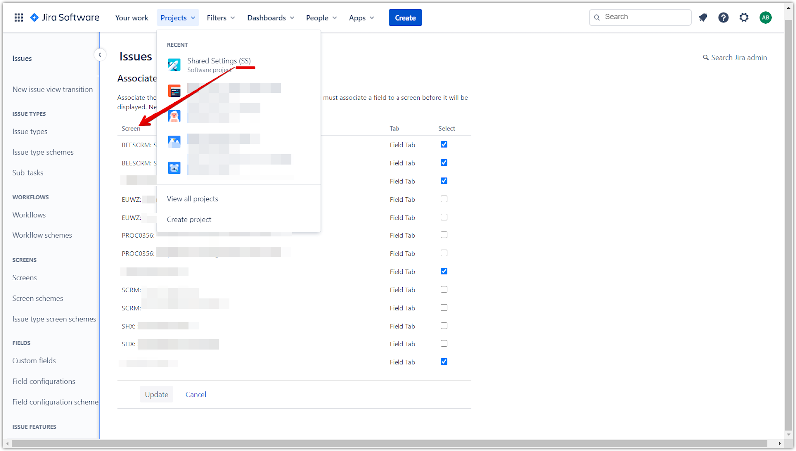 Общая схема экранов