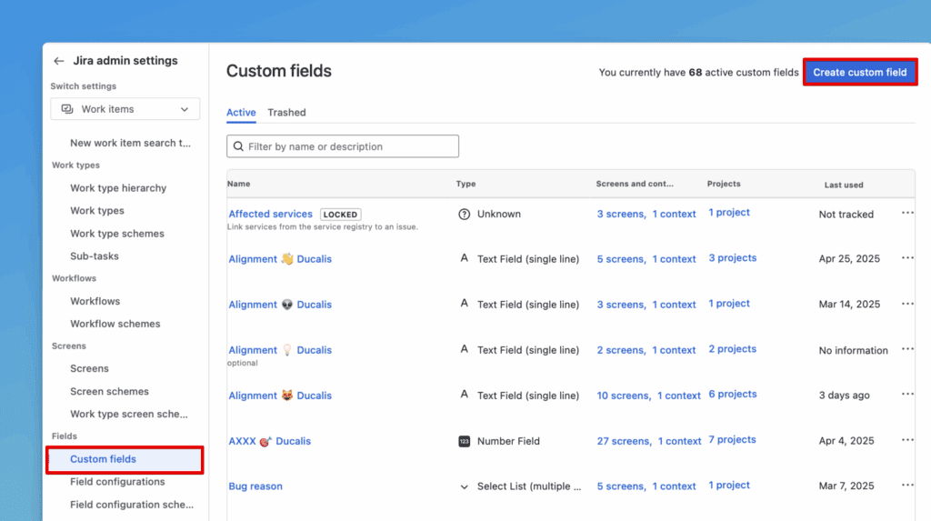 Кнопка создания кастомного поля