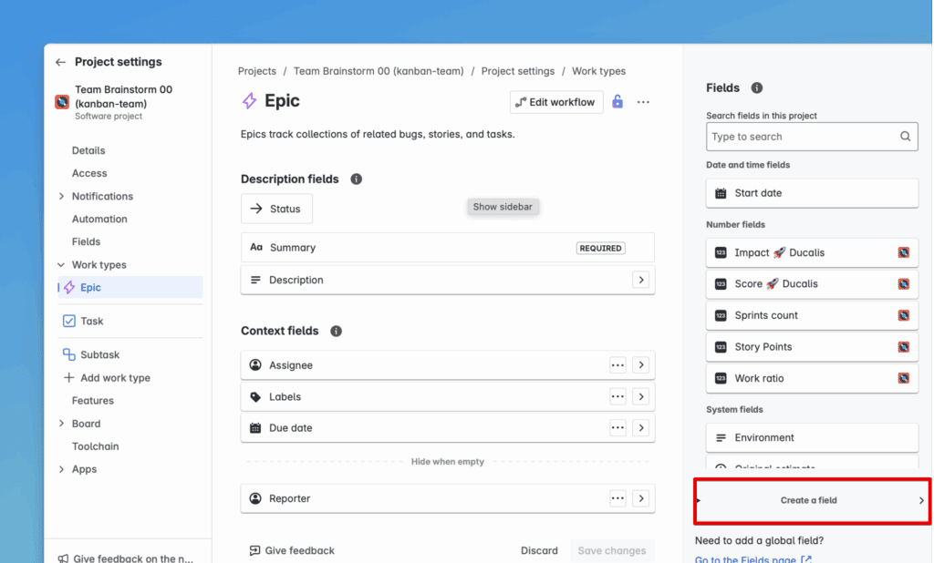 Кнопка создания поля