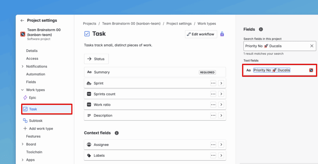 Добавление поля к типам задач
