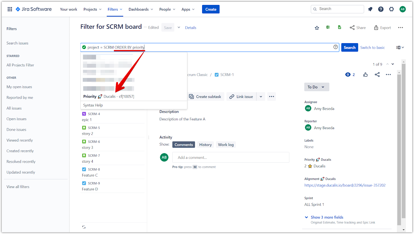 Выбор кастомного поля Priority из выпадающего списка