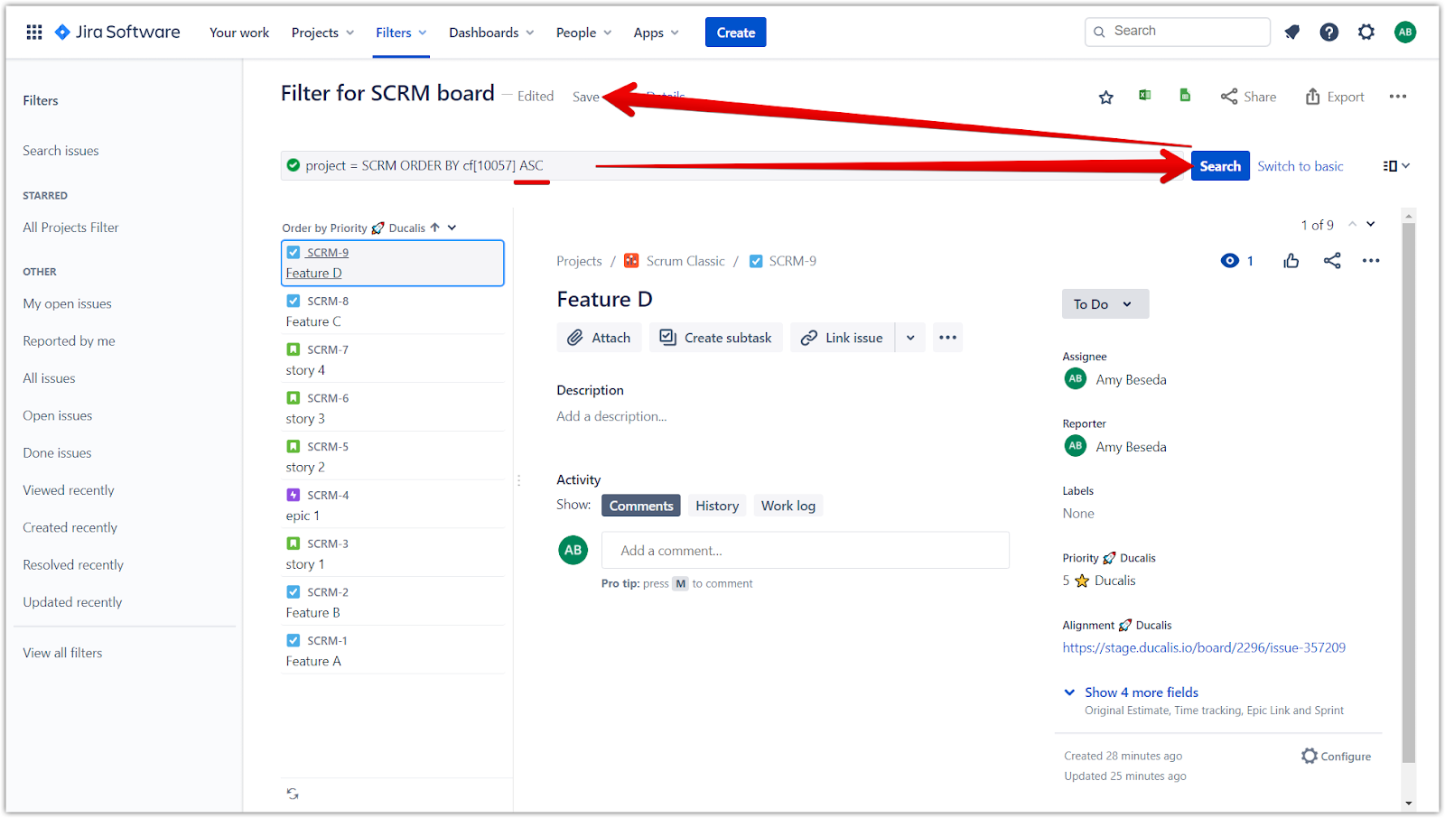 Кнопки Search и Save