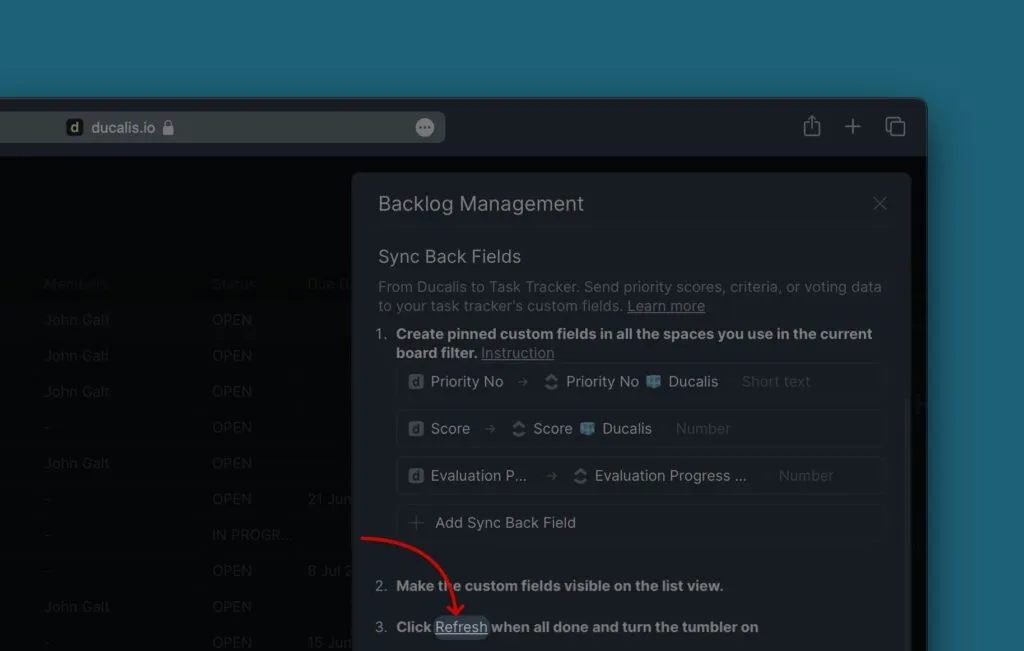 Кнопка обновления для обнаружения кастомных полей Jira