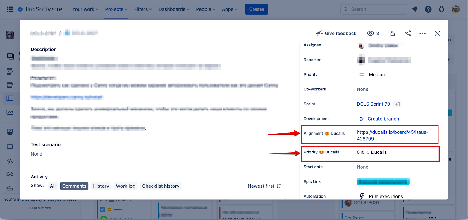 Рейтинг приоритета на карточке задачи Jira