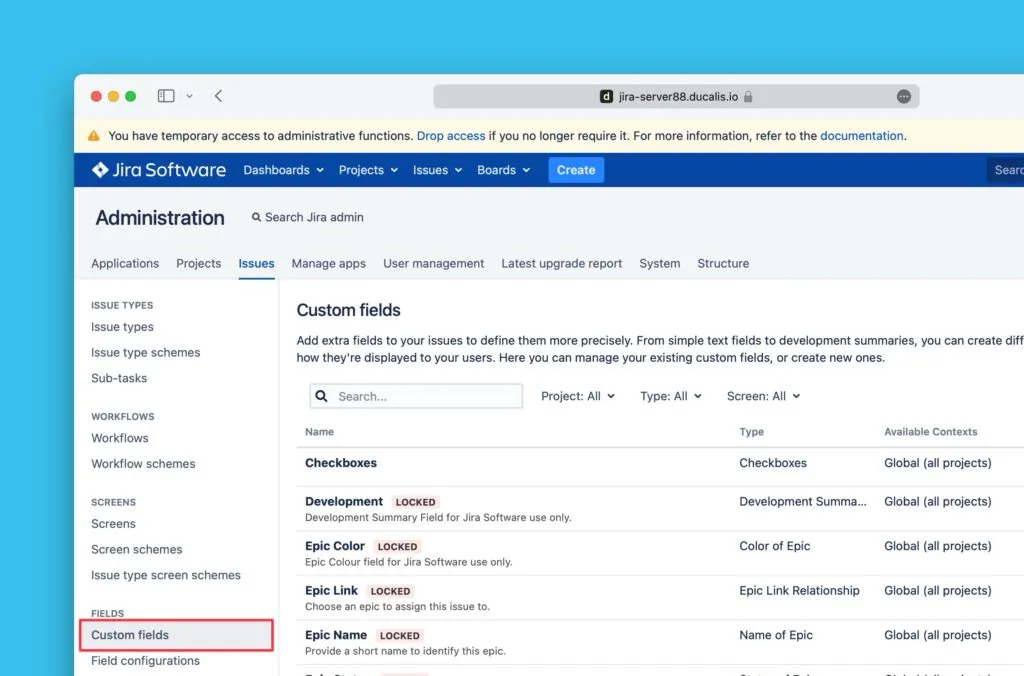 Опция кастомных полей в левом навигационном меню