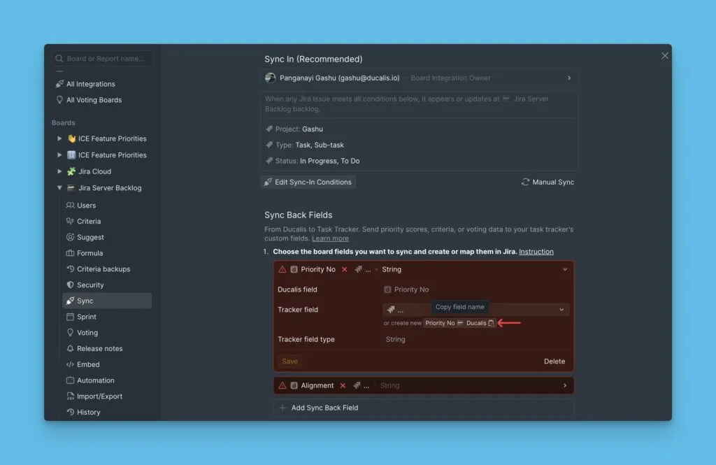 Название поля в интерфейсе продукта, готовое к копированию