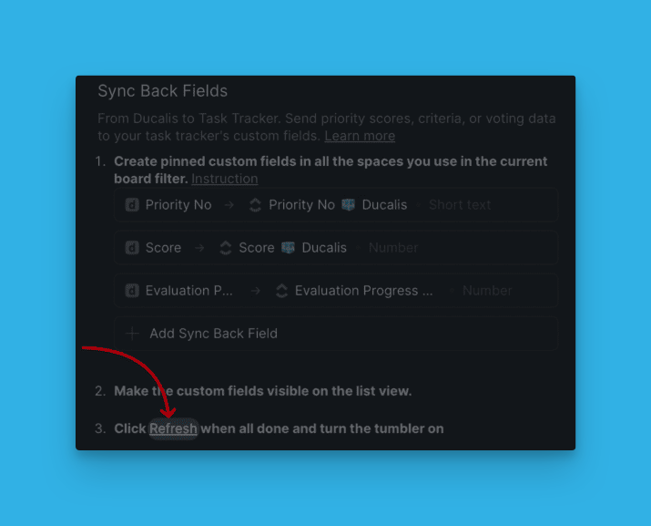 Кнопка обновления в интерфейсе обратного синка