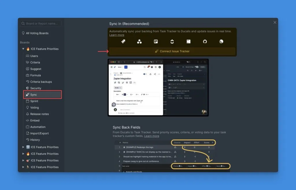 Опция Connect Issue Tracker