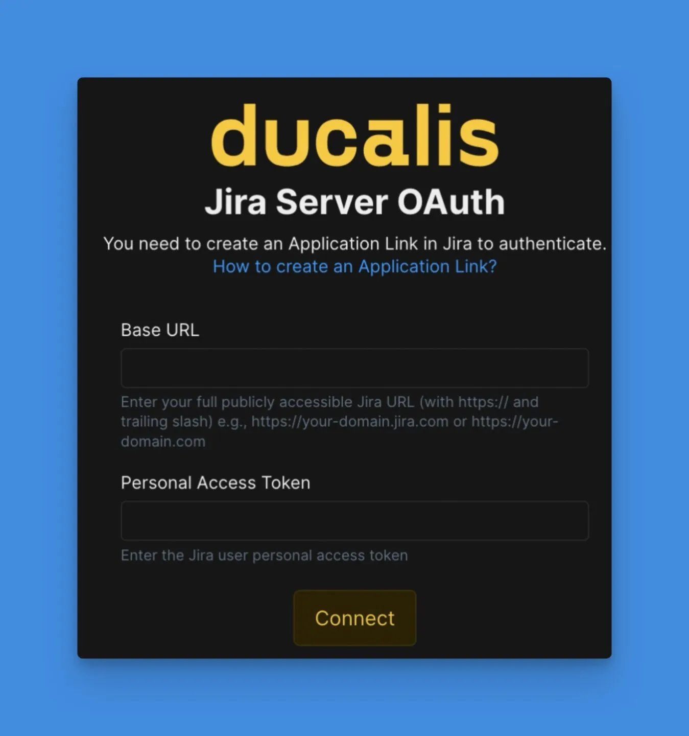 Поля ввода Base URL и токена