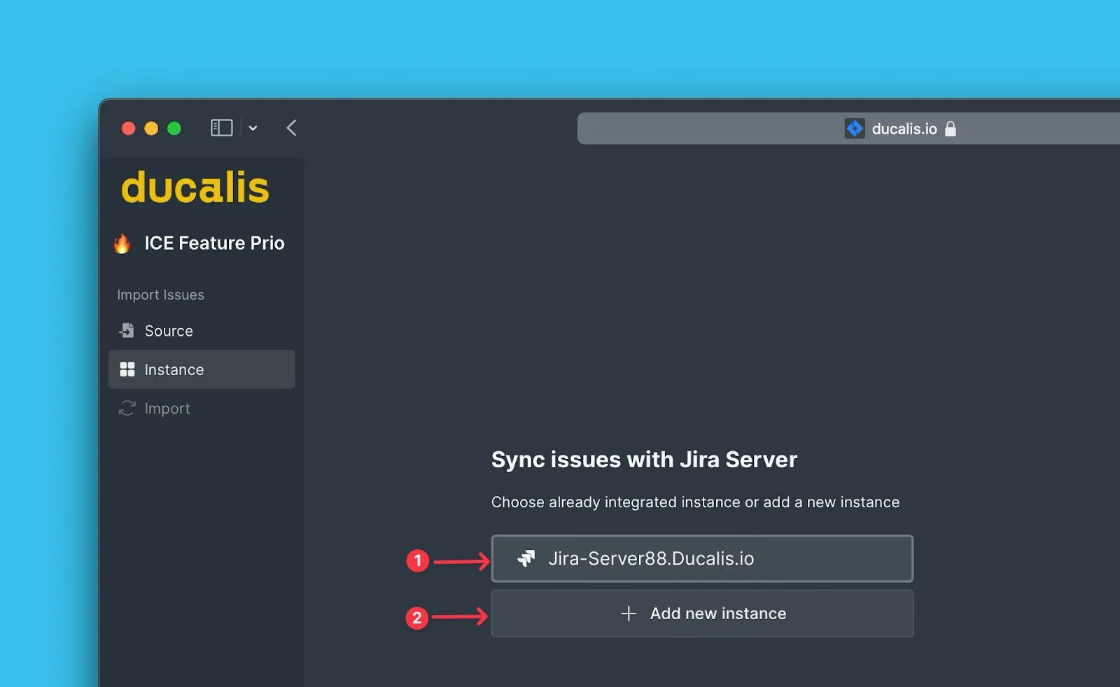 Выбор инстанса Jira Server