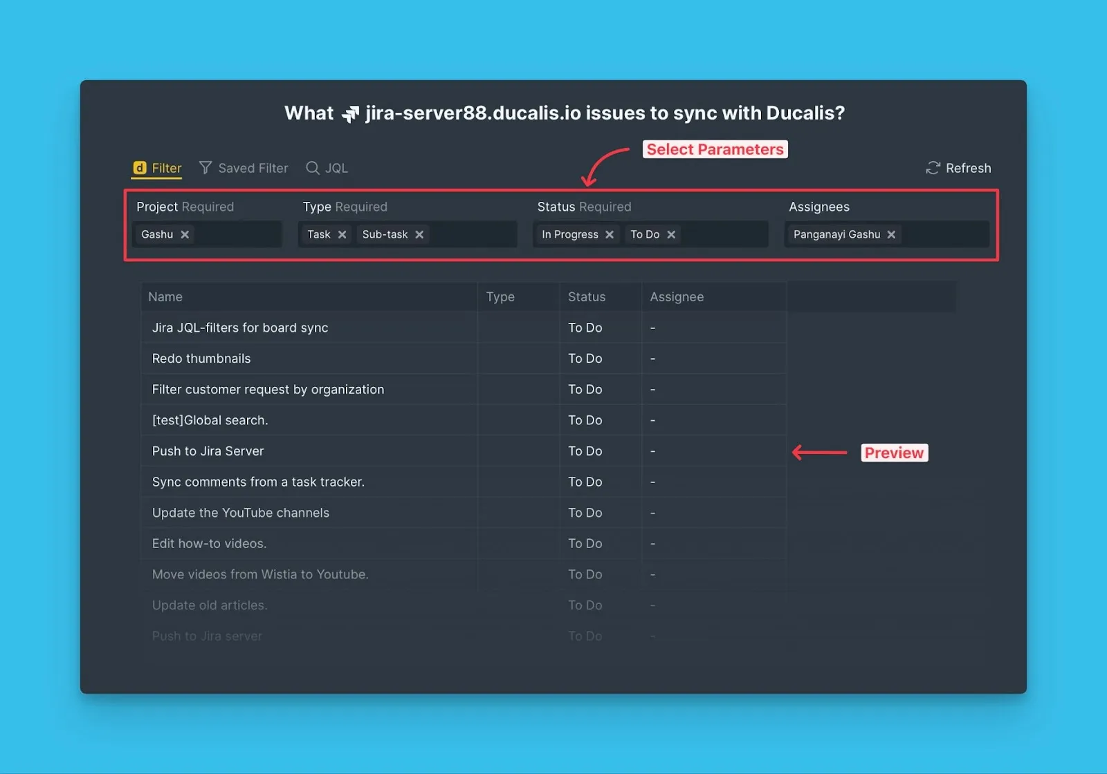 Настройка параметров фильтра