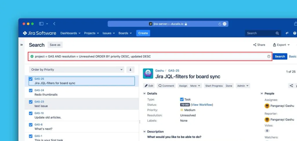 JQL-запрос в Jira Server