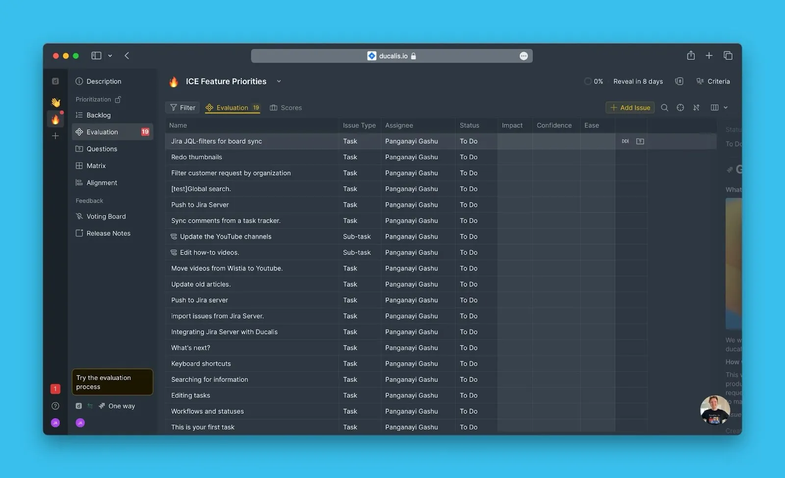 Доска с импортированными задачами из Jira Server