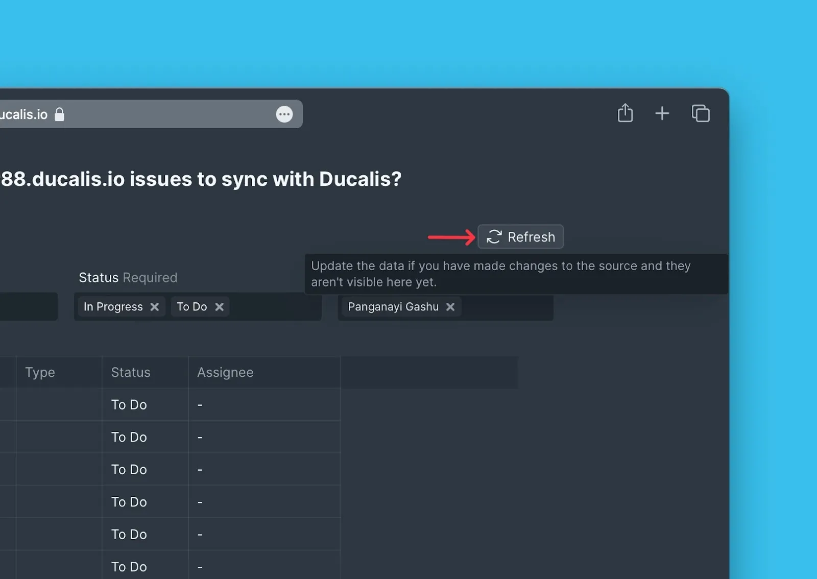 Расположение кнопки обновления