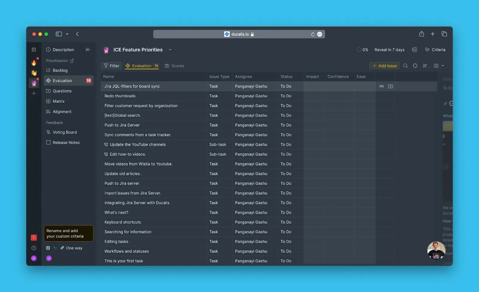 Доска с импортированными задачами из Jira Server