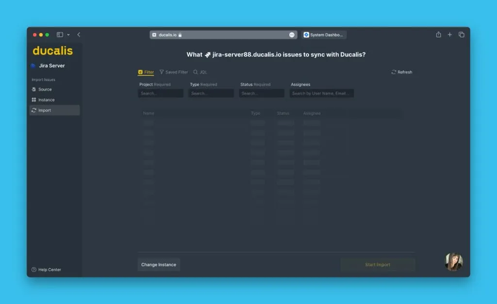 Экран импорта задач