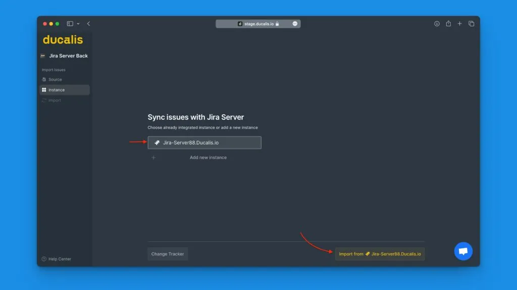 Экран выбора инстанса
