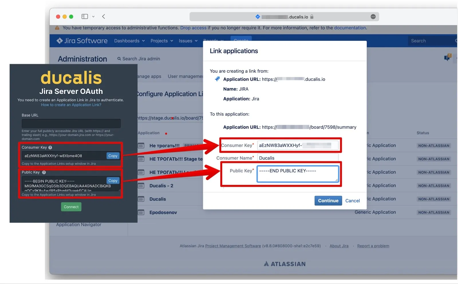 Поля Consumer Key и Public Key