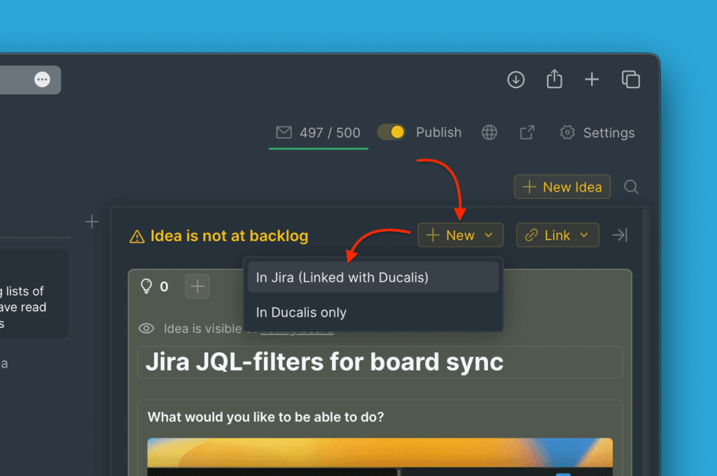 Опция меню создания задачи