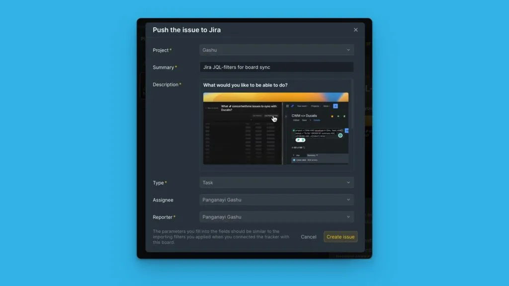 Форма создания задачи с полями