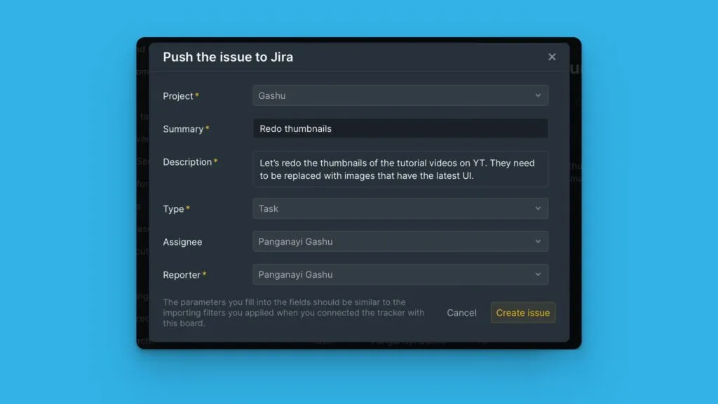 Форма создания задачи с полями