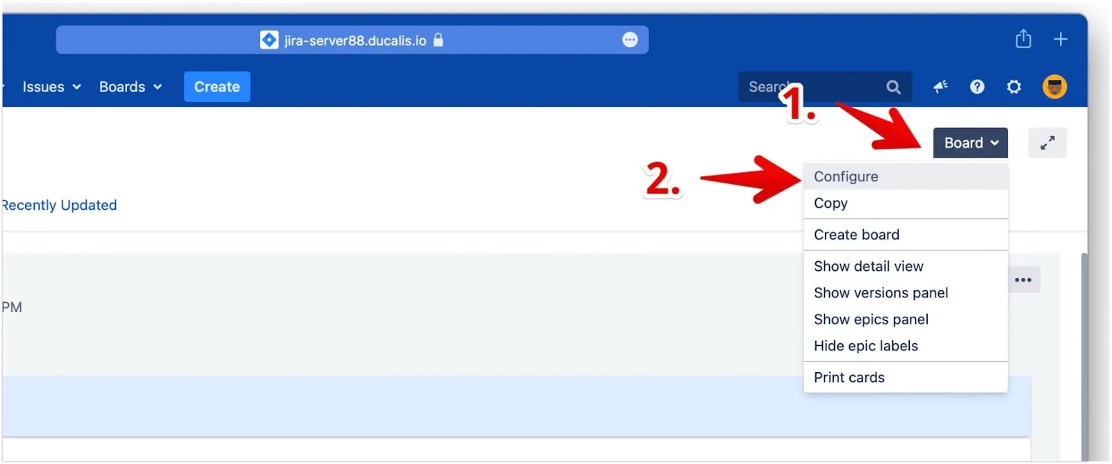 Меню доски с опцией Configure