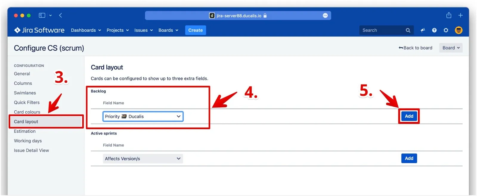 Конфигурация макета карточек Backlog