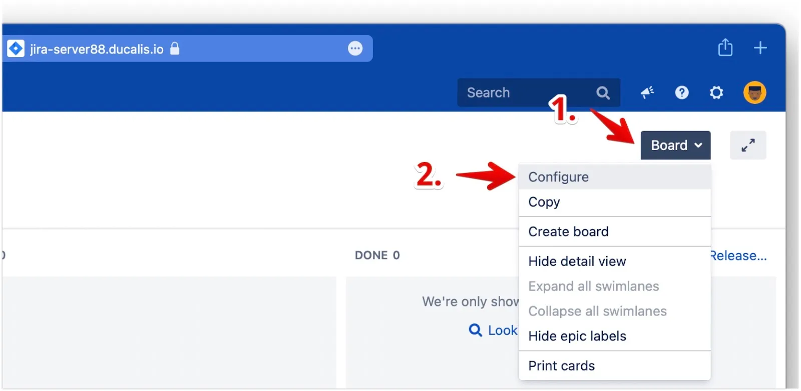 Меню доски с опцией Configure