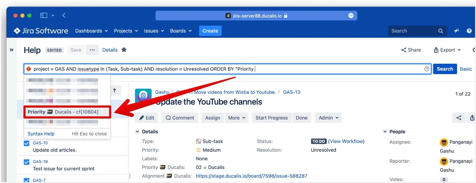 Выбор поля Priority в JQL