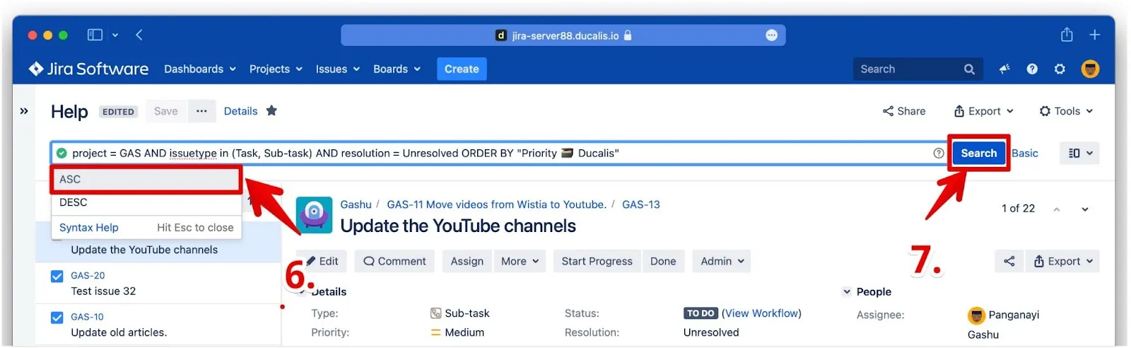 Опция сортировки ASC в JQL