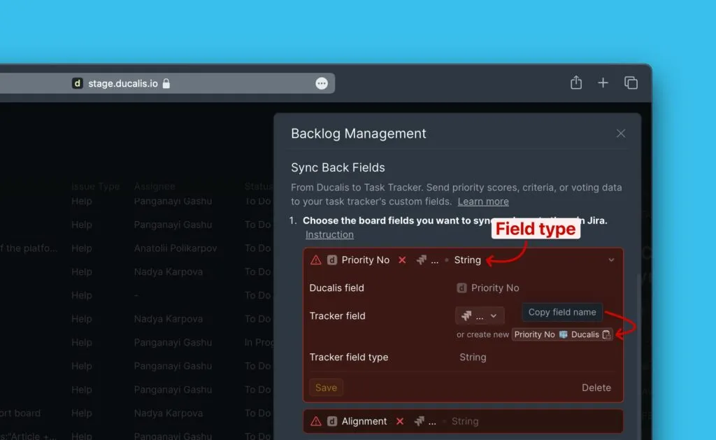 Копирование названия поля из продукта