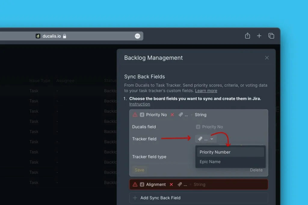 Выбор поля трекера из выпадающего списка