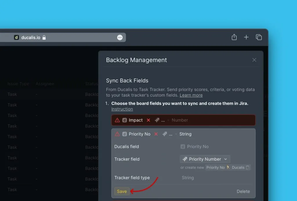 Сохранение сопоставления полей