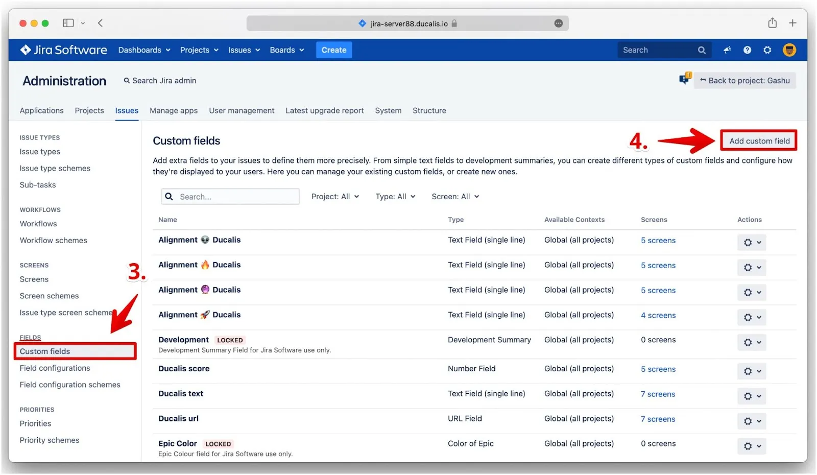 Кнопка Add custom field