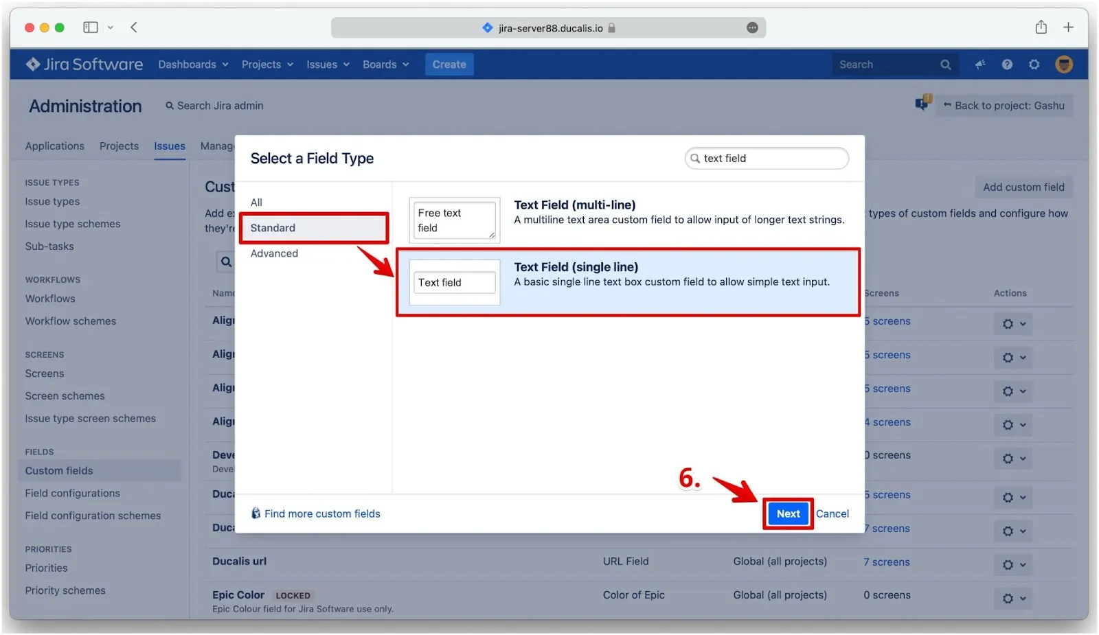Диалог выбора типа поля