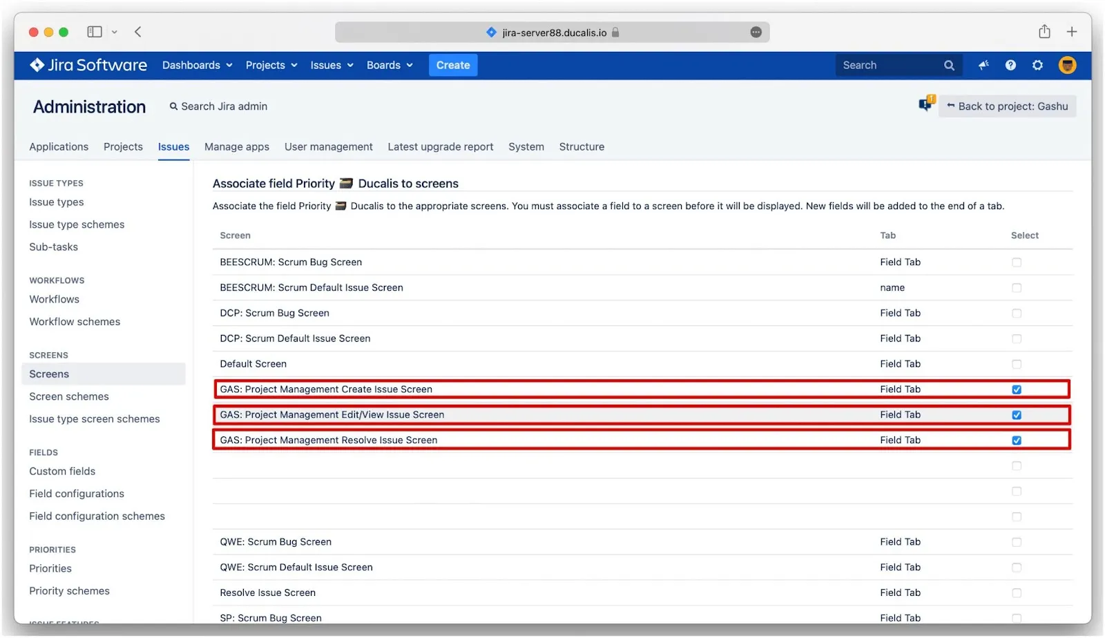 Выбор экранов проекта